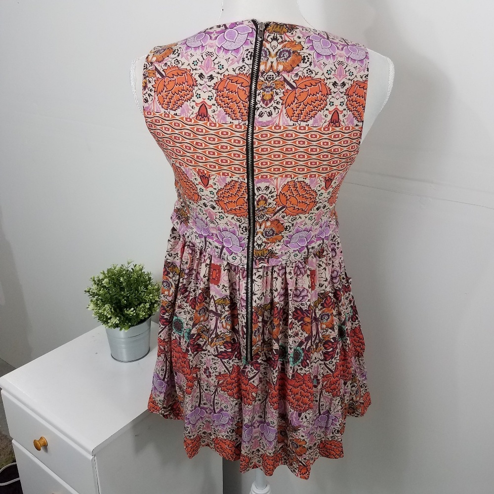 Topshop Orange Pink Floral Tunic Top Pockets 4 - Picture 5 of 8